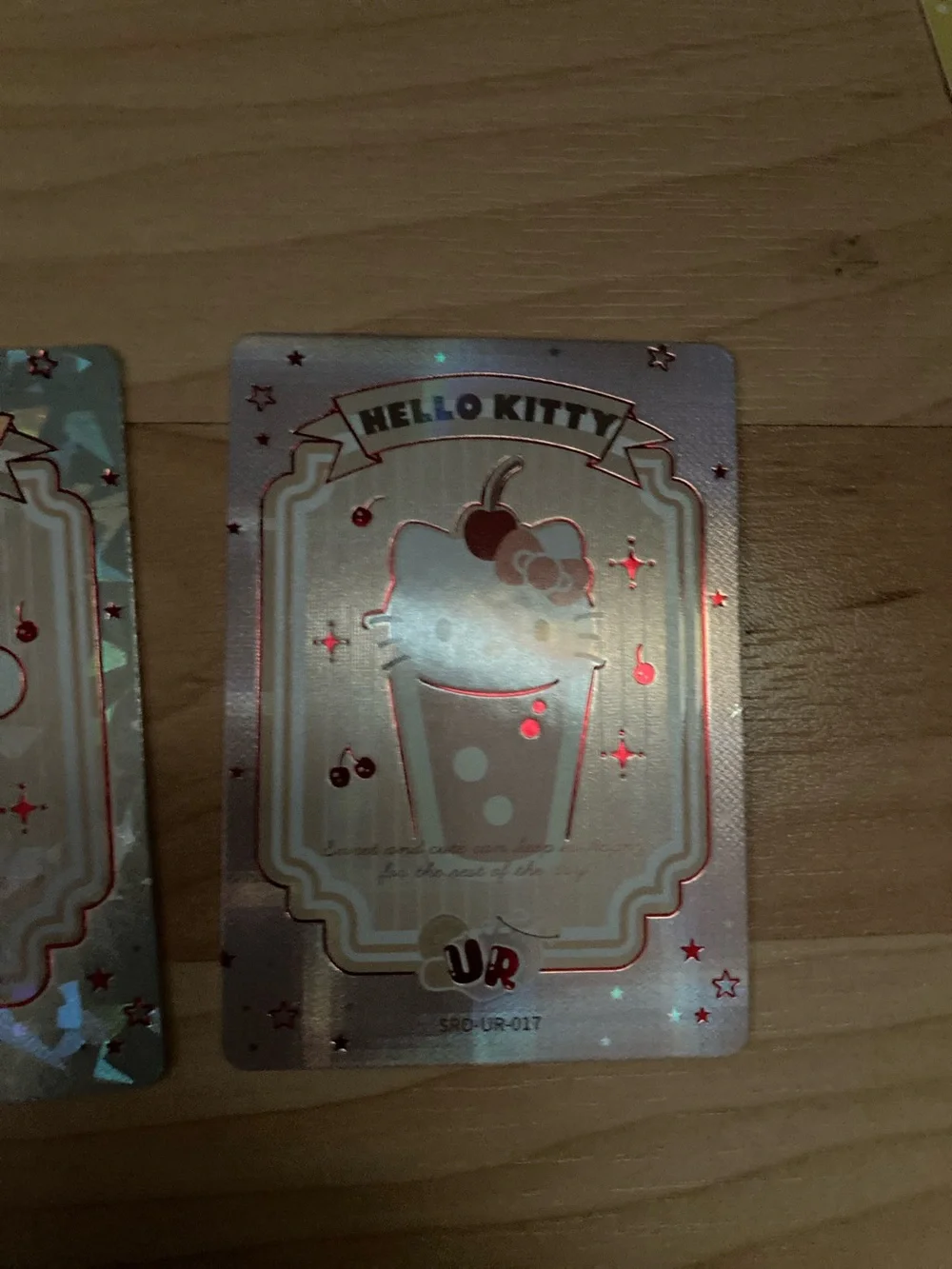 SET ultra rare Hello Kitty Pink and Red Cherry Bubble Tea Holographic Card